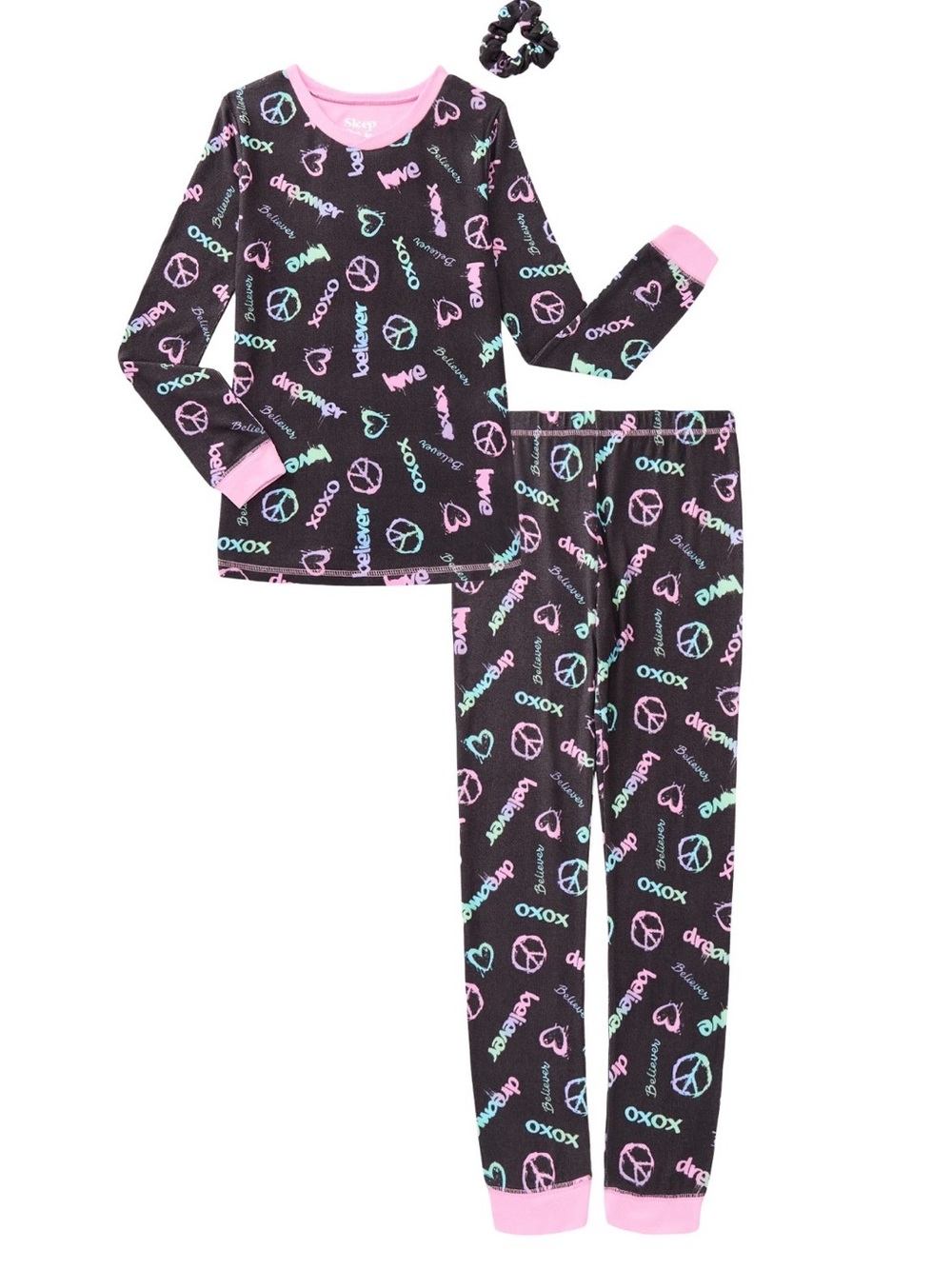 SLEEP ON IT Kids' Fitted Two-Piece Long Pajamas & Scrunchie Set Size 8